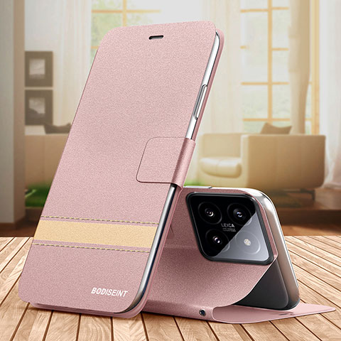 Handytasche Stand Schutzhülle Flip Leder Hülle TB1 für Xiaomi Mi 14 Pro 5G Rosegold