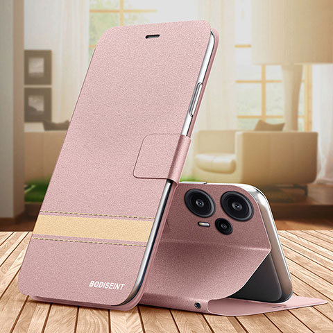 Handytasche Stand Schutzhülle Flip Leder Hülle TB1 für Xiaomi Poco F5 5G Rosegold