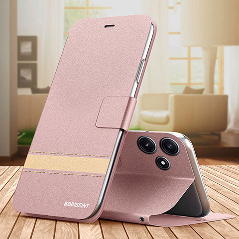 Handytasche Stand Schutzhülle Flip Leder Hülle TB1 für Xiaomi Poco M6 Pro 5G Rosegold