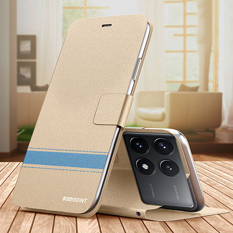 Handytasche Stand Schutzhülle Flip Leder Hülle TB1 für Xiaomi Redmi K70E 5G Gold