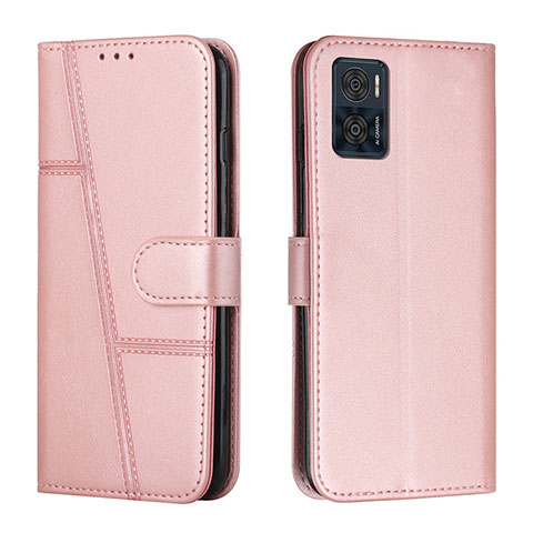 Handytasche Stand Schutzhülle Flip Leder Hülle Y01X für Motorola Moto E22 Rosegold