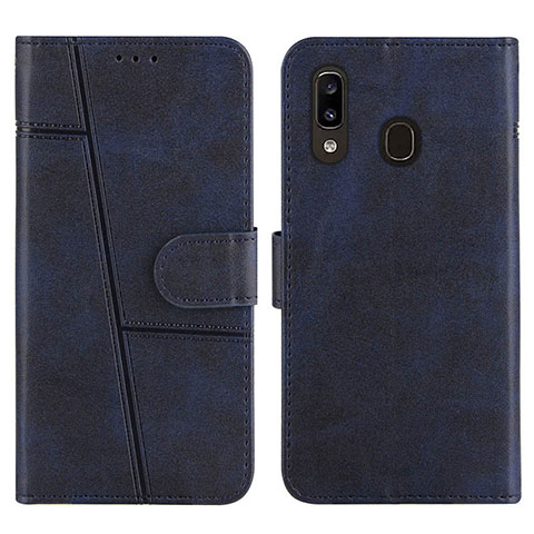 Handytasche Stand Schutzhülle Flip Leder Hülle Y02X für Samsung Galaxy A20 Blau