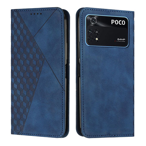 Handytasche Stand Schutzhülle Flip Leder Hülle Y02X für Xiaomi Poco M4 Pro 4G Blau