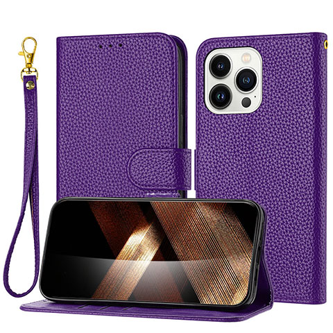 Handytasche Stand Schutzhülle Flip Leder Hülle Y09X für Apple iPhone 15 Pro Max Violett