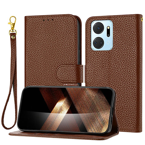 Handytasche Stand Schutzhülle Flip Leder Hülle Y09X für Huawei Honor X7a Braun