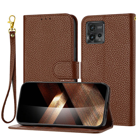 Handytasche Stand Schutzhülle Flip Leder Hülle Y09X für Motorola Moto G72 Braun