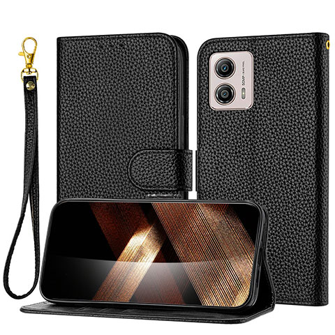 Handytasche Stand Schutzhülle Flip Leder Hülle Y09X für Motorola Moto G73 5G Schwarz