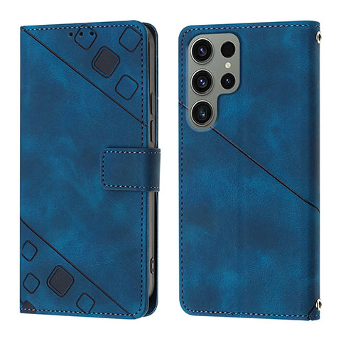 Handytasche Stand Schutzhülle Flip Leder Hülle YB1 für Samsung Galaxy S22 Ultra 5G Blau