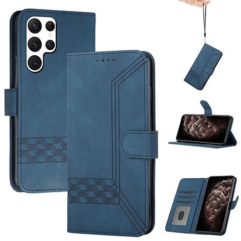 Handytasche Stand Schutzhülle Flip Leder Hülle YX4 für Samsung Galaxy S22 Ultra 5G Blau