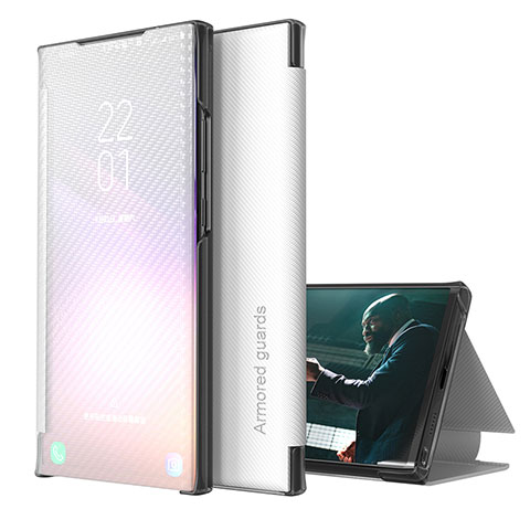 Handytasche Stand Schutzhülle Flip Leder Hülle ZL1 für Samsung Galaxy A02 Silber