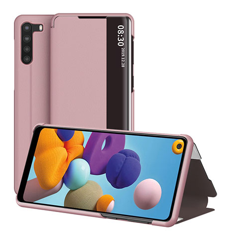 Handytasche Stand Schutzhülle Flip Leder Hülle ZL2 für Samsung Galaxy A21 Rosegold