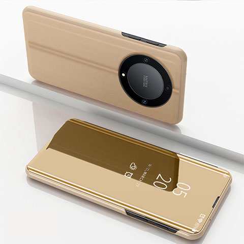 Handytasche Stand Schutzhülle Flip Leder Rahmen Spiegel Tasche für Huawei Honor Magic6 Lite 5G Gold