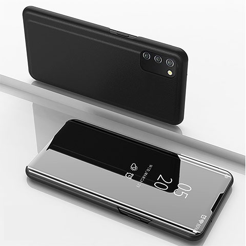 Handytasche Stand Schutzhülle Flip Leder Rahmen Spiegel Tasche für Samsung Galaxy A03s Schwarz
