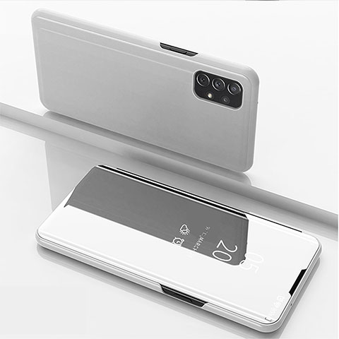 Handytasche Stand Schutzhülle Flip Leder Rahmen Spiegel Tasche für Samsung Galaxy A72 5G Silber