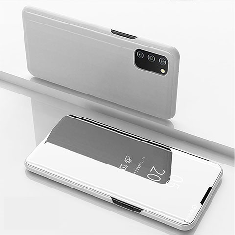 Handytasche Stand Schutzhülle Flip Leder Rahmen Spiegel Tasche für Samsung Galaxy M02s Silber