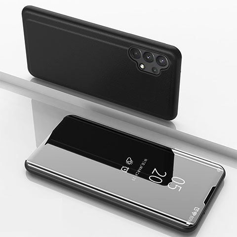 Handytasche Stand Schutzhülle Flip Leder Rahmen Spiegel Tasche für Samsung Galaxy M32 5G Schwarz