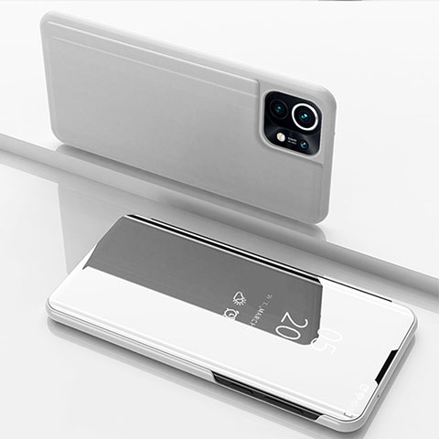 Handytasche Stand Schutzhülle Flip Leder Rahmen Spiegel Tasche für Xiaomi Mi 11 5G Silber