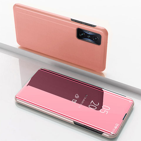 Handytasche Stand Schutzhülle Flip Leder Rahmen Spiegel Tasche für Xiaomi Poco F4 GT 5G Rosegold