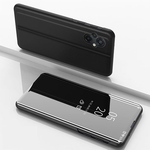 Handytasche Stand Schutzhülle Flip Leder Rahmen Spiegel Tasche für Xiaomi Poco M5 4G Schwarz