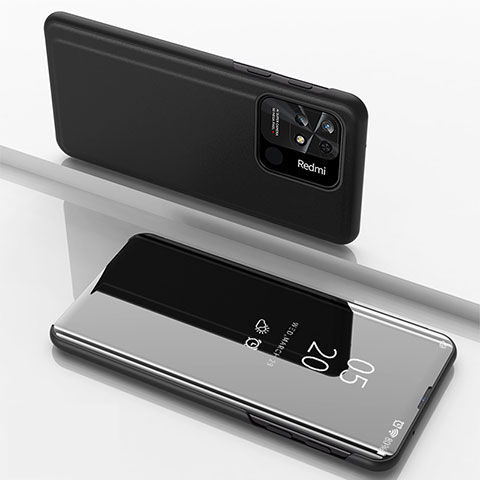 Handytasche Stand Schutzhülle Flip Leder Rahmen Spiegel Tasche für Xiaomi Redmi 10 Power Schwarz