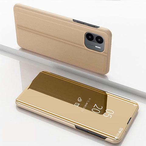 Handytasche Stand Schutzhülle Flip Leder Rahmen Spiegel Tasche für Xiaomi Redmi A2 Gold