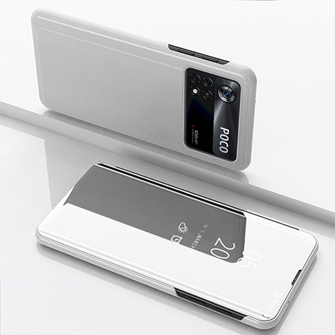 Handytasche Stand Schutzhülle Flip Leder Rahmen Spiegel Tasche für Xiaomi Redmi Note 11E Pro 5G Silber