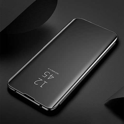 Handytasche Stand Schutzhülle Flip Leder Rahmen Spiegel Tasche L01 für Samsung Galaxy A22s 5G Schwarz