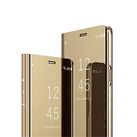 Handytasche Stand Schutzhülle Flip Leder Rahmen Spiegel Tasche L02 für Xiaomi Redmi 9 Prime India Gold