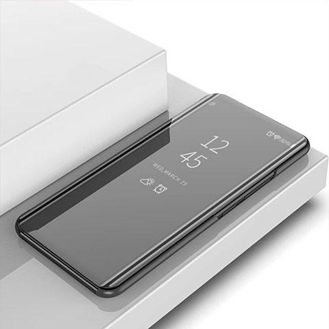 Handytasche Stand Schutzhülle Flip Leder Rahmen Spiegel Tasche L02 für Xiaomi Redmi Note 9 Pro Max Schwarz