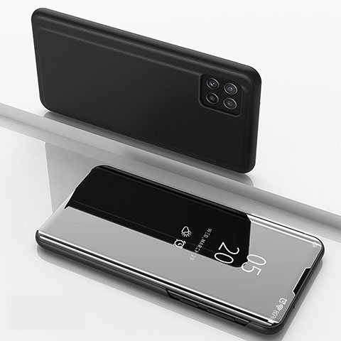 Handytasche Stand Schutzhülle Flip Leder Rahmen Spiegel Tasche L05 für Samsung Galaxy A22 5G Schwarz
