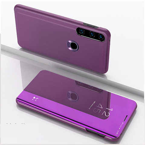 Handytasche Stand Schutzhülle Flip Leder Rahmen Spiegel Tasche QH1 für Huawei Y7p Violett