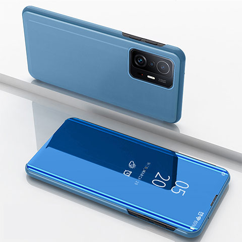 Handytasche Stand Schutzhülle Flip Leder Rahmen Spiegel Tasche QH1 für Xiaomi Mi 11T 5G Blau