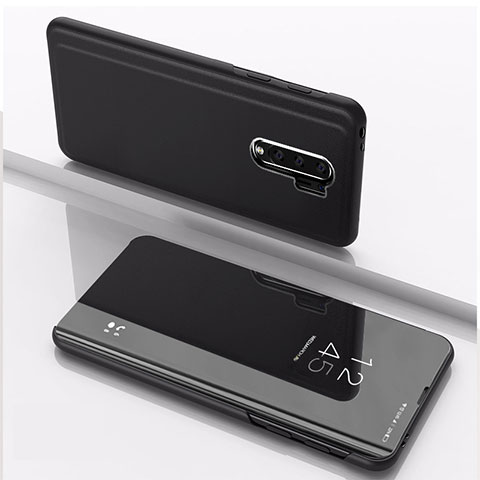 Handytasche Stand Schutzhülle Flip Leder Rahmen Spiegel Tasche QH1 für Xiaomi Redmi 9 Prime India Schwarz