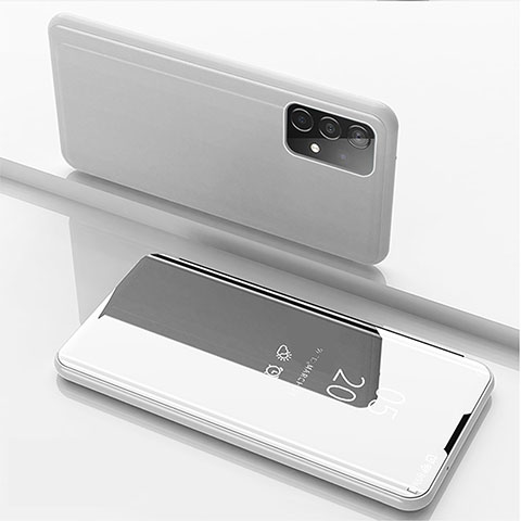 Handytasche Stand Schutzhülle Flip Leder Rahmen Spiegel Tasche ZL1 für Samsung Galaxy A52 4G Silber