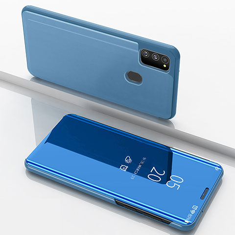 Handytasche Stand Schutzhülle Flip Leder Rahmen Spiegel Tasche ZL1 für Samsung Galaxy M30s Blau