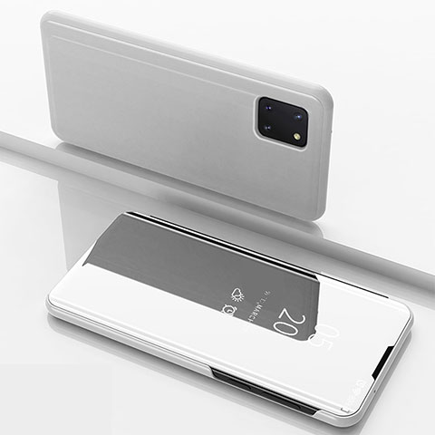 Handytasche Stand Schutzhülle Flip Leder Rahmen Spiegel Tasche ZL1 für Samsung Galaxy Note 10 Lite Silber