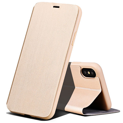 Handytasche Stand Schutzhülle Leder für Apple iPhone Xs Gold