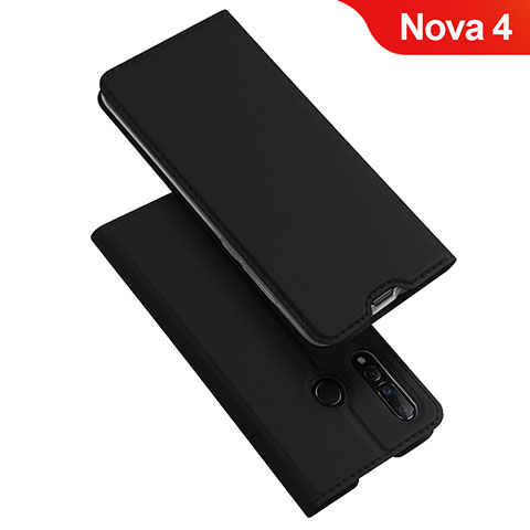 Handytasche Stand Schutzhülle Leder für Huawei Nova 4 Schwarz