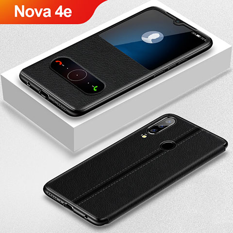 Handytasche Stand Schutzhülle Leder für Huawei Nova 4e Schwarz