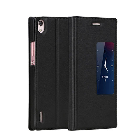 Handytasche Stand Schutzhülle Leder für Huawei P7 Dual SIM Schwarz