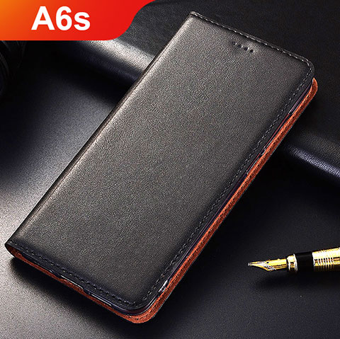 Handytasche Stand Schutzhülle Leder für Samsung Galaxy A6s Schwarz