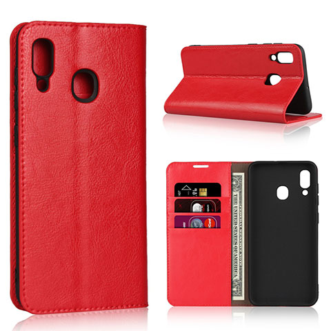 Handytasche Stand Schutzhülle Leder Hülle L01 für Samsung Galaxy A20 Rot