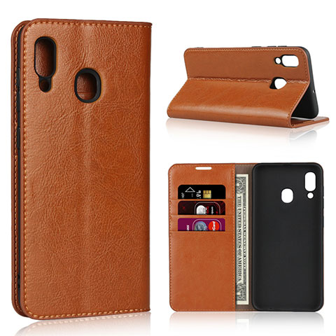 Handytasche Stand Schutzhülle Leder Hülle L01 für Samsung Galaxy A30 Orange