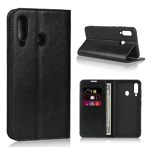 Handytasche Stand Schutzhülle Leder Hülle L01 für Samsung Galaxy A60 Schwarz