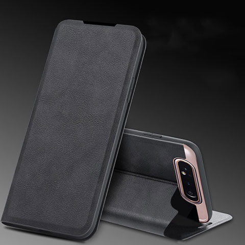 Handytasche Stand Schutzhülle Leder Hülle L01 für Samsung Galaxy A80 Schwarz