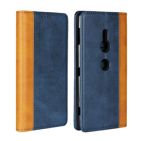 Handytasche Stand Schutzhülle Leder Hülle L01 für Sony Xperia XZ2 Blau