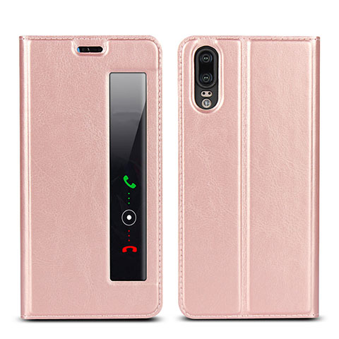 Handytasche Stand Schutzhülle Leder Hülle L02 für Huawei P20 Rosa