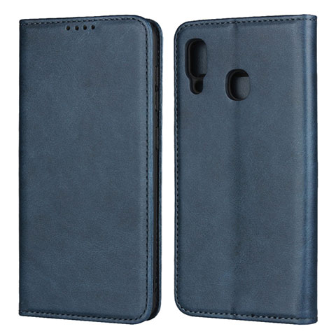 Handytasche Stand Schutzhülle Leder Hülle L02 für Samsung Galaxy A20 Blau