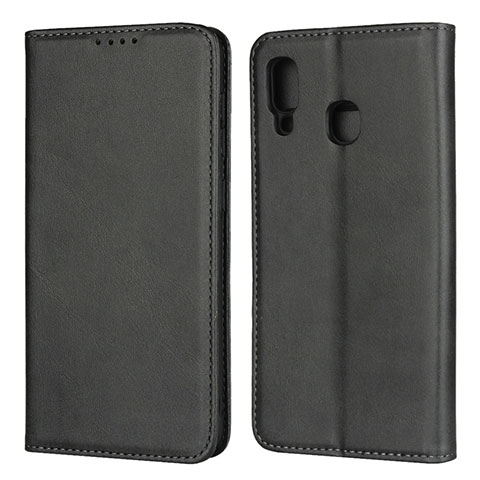 Handytasche Stand Schutzhülle Leder Hülle L02 für Samsung Galaxy A20 Schwarz