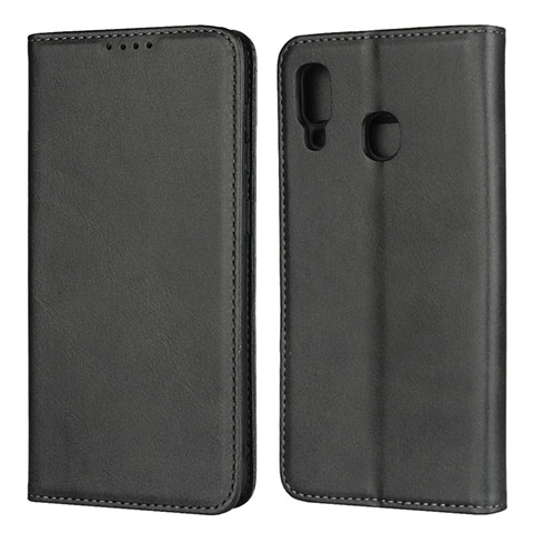 Handytasche Stand Schutzhülle Leder Hülle L02 für Samsung Galaxy A30 Schwarz